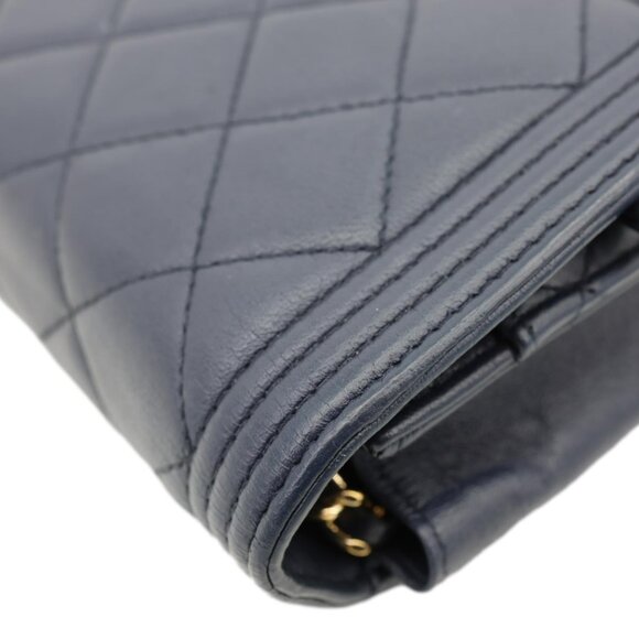 Chanel  Boy Quilted Calfskin Leather Wallet On Chain Crossbody Bag Navy Blue - Picture 7 of 15